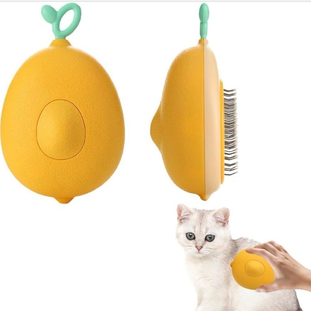 Fruit Shape Lemon Pet Grooming Brush One-Key Release Shedding, Stainless Pins
